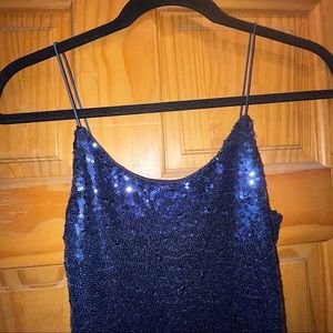 Revamped Blue Sequin Slit Dress in Small
